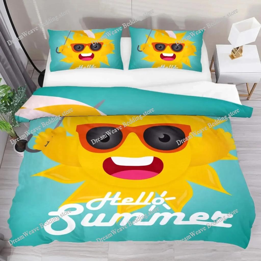 Hello Summer Duvet Cover Set Watercolor Watermelon Fruits Bedding Set Summer Holiday Theme Blue Rustic Cabin Comforter Cover