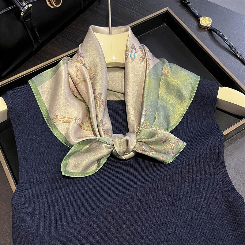 Luxury Shawl  100% Real Silk Square Scarf Women Designer Floral Print Neckerchief Female Hijab Bandana Headband