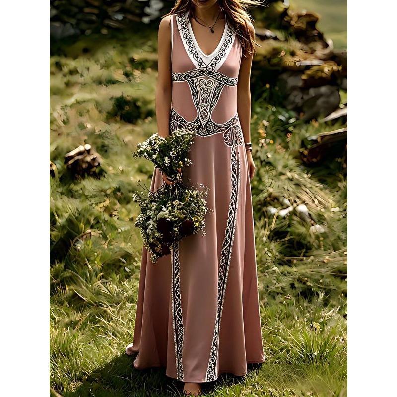 Summer Oversized Women s Dress Celtic Ethnic Style Renaissance Women s Sleeveless V-neck Long Dresses S