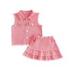 Little Girls Summer Clothing Set Fashionable Solid Color Denim Tank Tops with Ruffle Skirt 2Pcs Outfit
