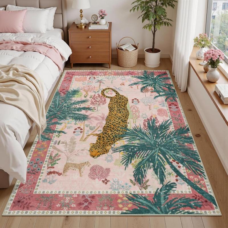 Jungle Botanical Cheetah Print Living Room Carpet Machine Washable Non-slip Coffee Table Floor Mat Luxury Bedroom Bedside Rug