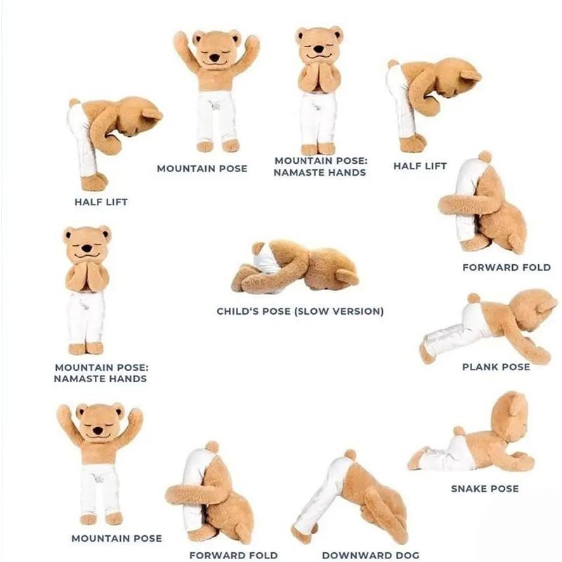 1-3PCS Cute Yoga Bear Doll Variety Shape Doll Plush Toys for Kids Brown Adjustable Pose Bear Companion Sleeping Doll for Kids
