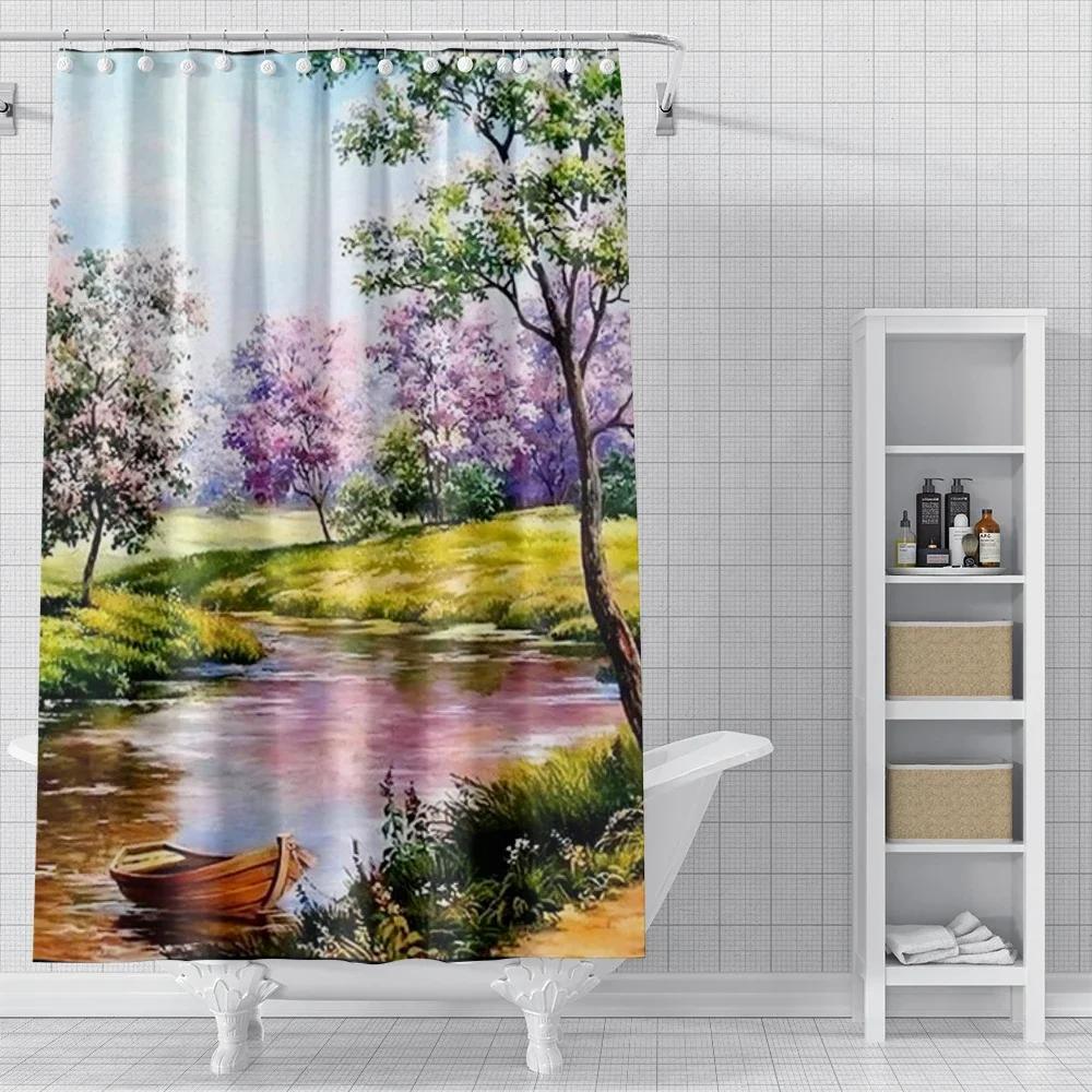 Home Shower Curtains for Bathroom Oil Painting Style Waterproof Fabric Bathroom Curtains Modern Shower Curtain 180x200 240x200