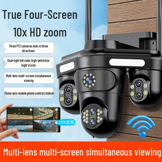 V380 Solar 4G Wireless HD Night Vision WiFi PTZ Battery Camera with Three Lenses