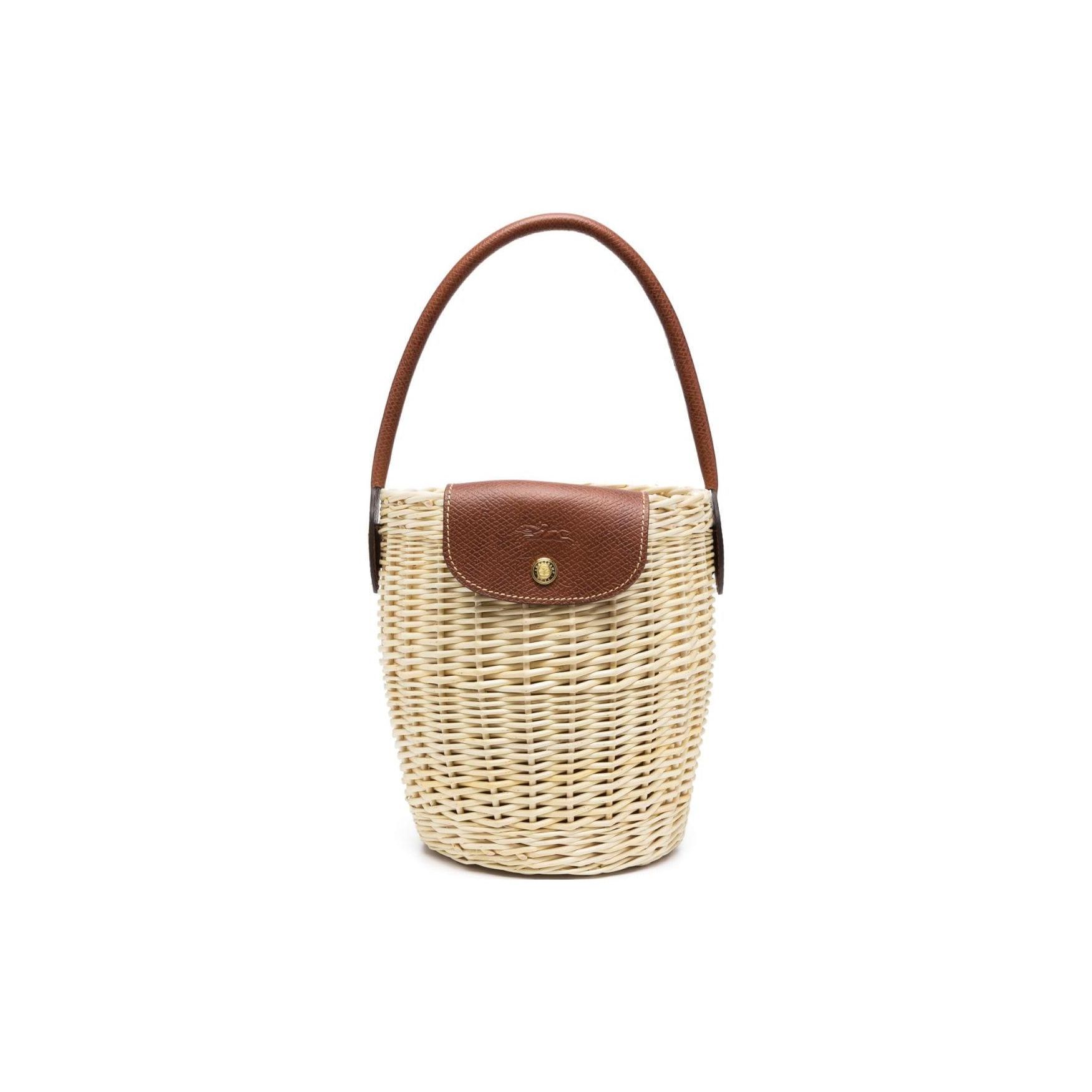 

Longchamp Épure Embossed Logo Woven Straw And Leather Bucket Bag Women handbags Beige Brown 10161HCY016 Beige & Brown