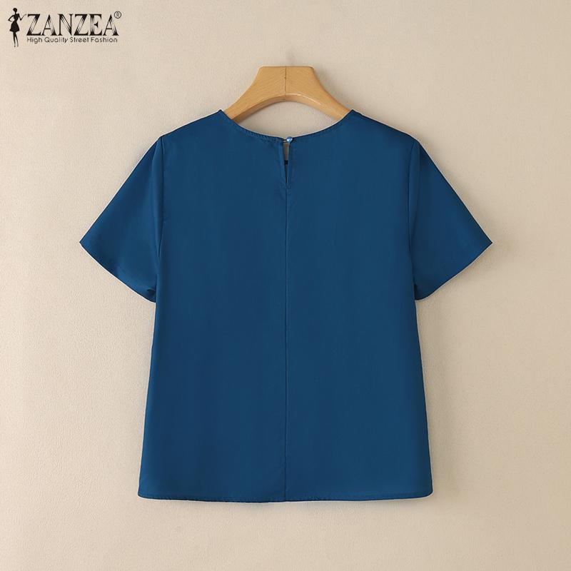 ZANZEA Women Floral Print Summer Casual Round Neck Short Sleeve Blouse