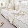 Washable Cotton Flounce Splicing Sofa Slipcover Embroidered Floral Seat Cushion Pad Livingroom Home Decor Furniture Dust Cover