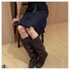 Square Head Pleated Western Pile Boots Women's Fall 2025 New Retro Platform Ballet Strap Medium Boots