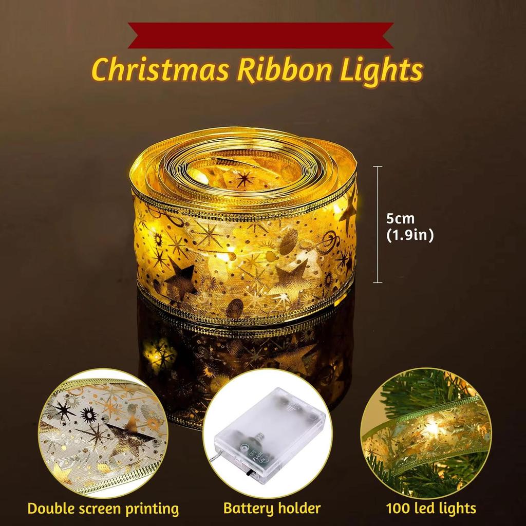 Christmas Ribbon Light Decoration, 3AAA Battery Powered (not Included)
