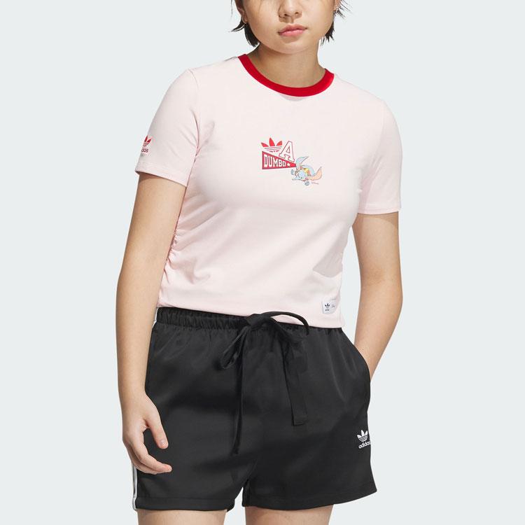 Adidas Originals x Disney Dumbo Logo Print Colorblock Round Neck T-Shirt Women Tops Pink IN1059