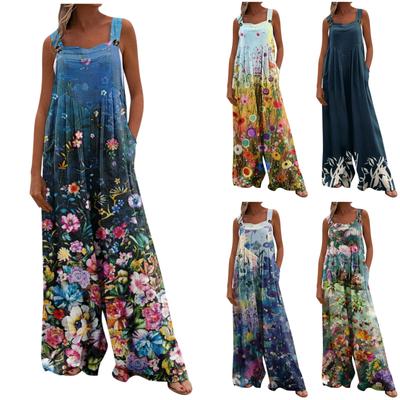 Damen-Hosen-Overall, modisch, lässig, Seitentaschen, Blumendruck, nicht verstellbarer Träger