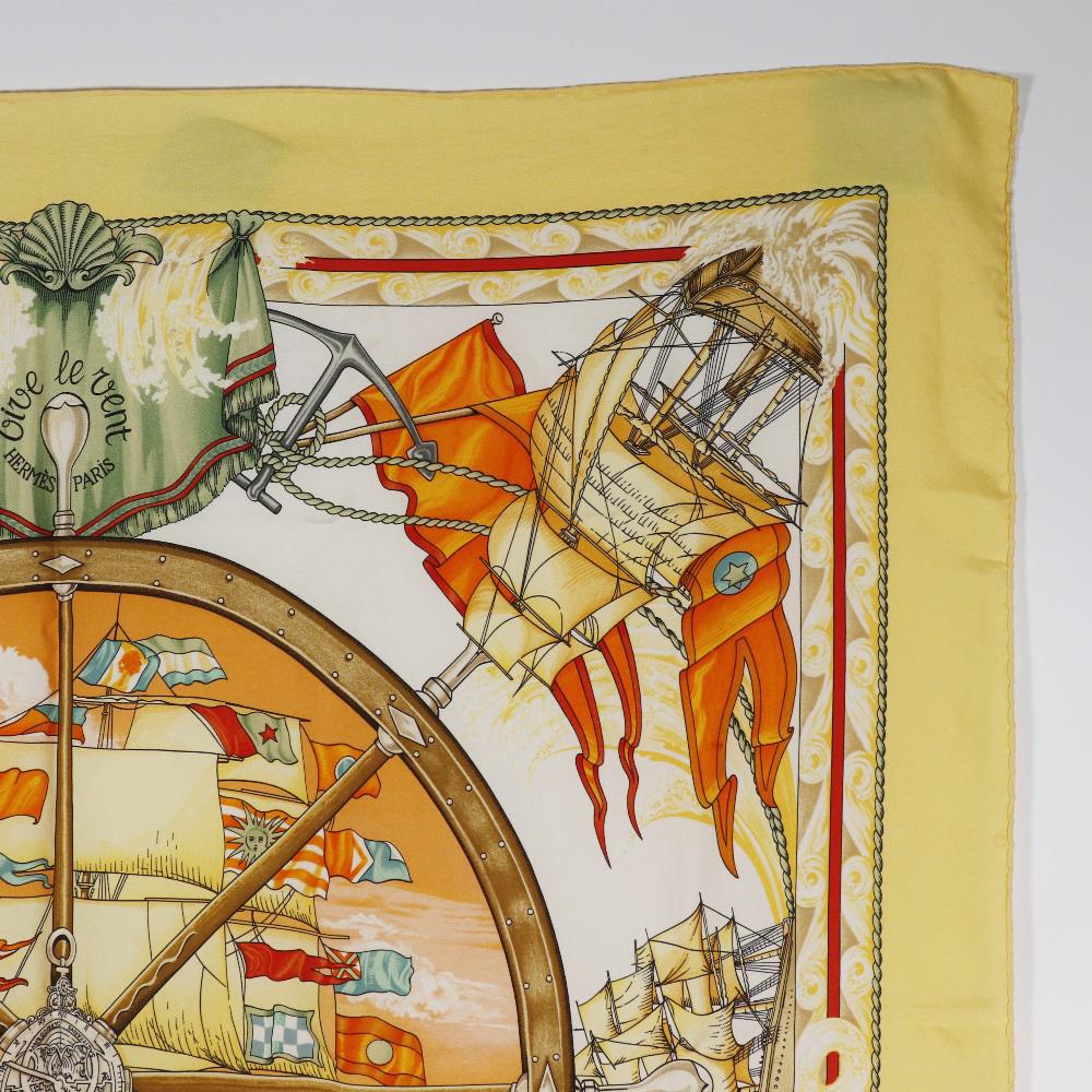 Hermes Carree90 Schal Vive le Vent Kazeyo Fuke gelbe Seide Damen Gebraucht