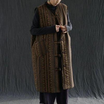Women Chinese Style Plus Cotton Vests Coats V-Neck Print Floral Button Spring Loose Vintage Women Long Vests