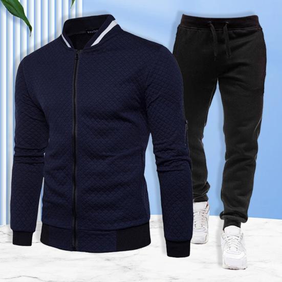 1 Set Men Tracksuit Stand Collar Zipper Jacket Drawstring Elastic Waist Jogger Pants