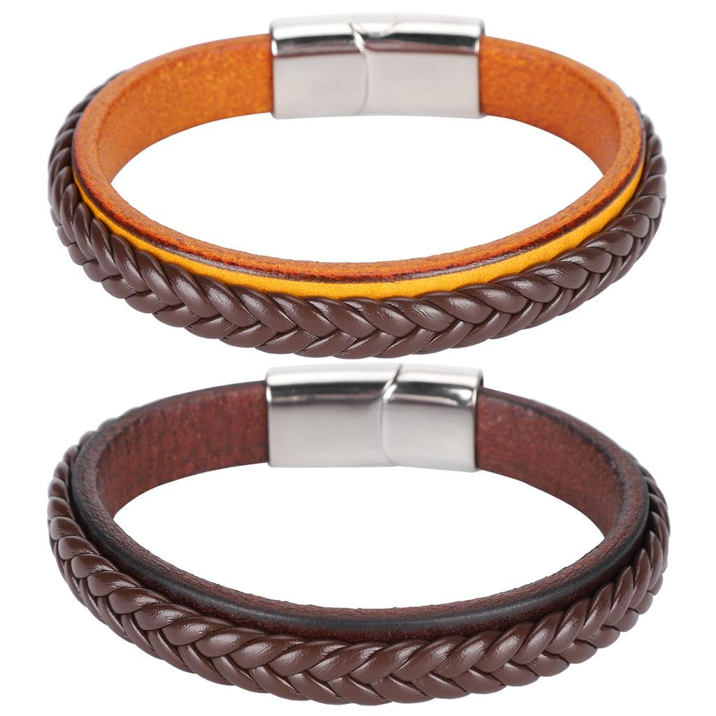 Leather Woven Bracelet Braided Wrist Band Vintage Magnetic Buckle Hand Decoration 20.5cm