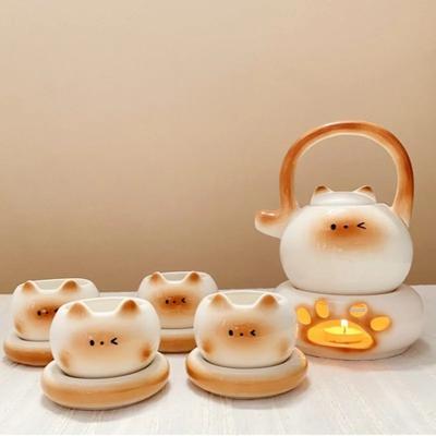Creative Siamese Cat Ceramic Coffee Tea Set Korean Cartoon Cat Porcelain Teacup Kettle Cute Wedding and Housewarming Gifts