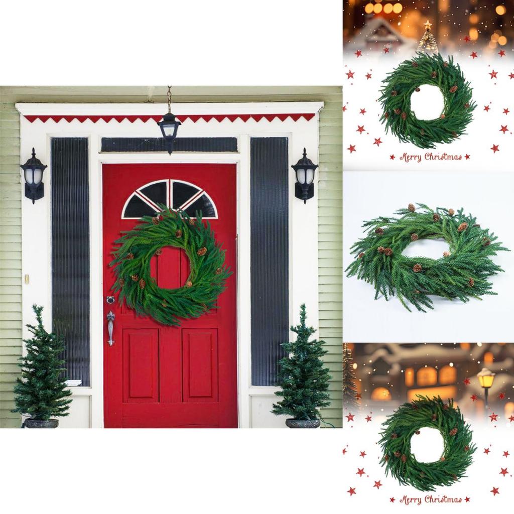 New Soft Touch Realistic Christmas Wreath With Pinecones Red Berries And Norfolk Pine Needles