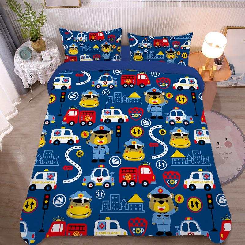 Cartoon Car bedding set Truck Excavator Duvet Cover Set Large Colorful Car Bedding for Toddlers Kids Teens King Size Quilt Cover