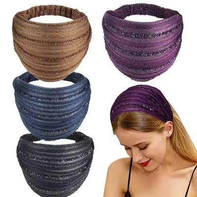 Women Fabric Headband Wide Lace Hair Bands Headdress Fashion Glitter Headbands Hair Accessories Fo Girls Hair Styling Tools Gift