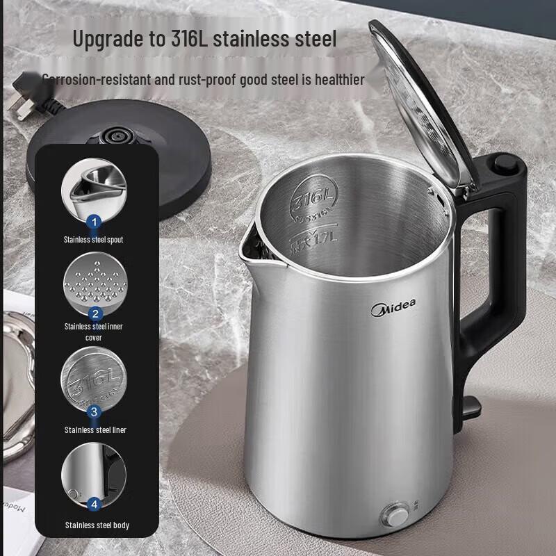 Midea 1.7L 316L SS Smart Electric Kettle CN Plug (adapter Included)