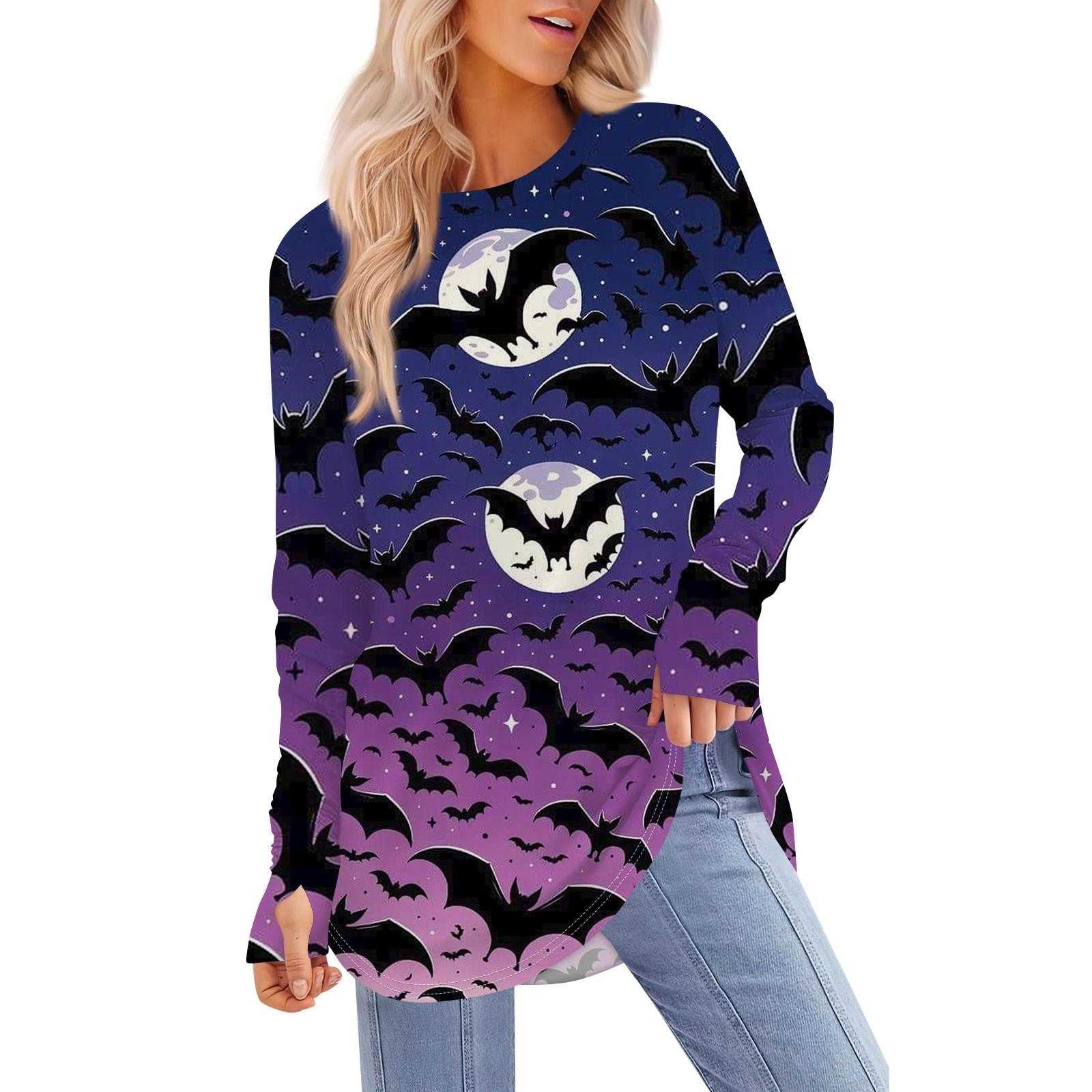 

Женская футболка с принтом Хэллоуина, с круглым вырезом, свободная, с длинным рукавом, средней длины, с отсутствующим большим пальцем M