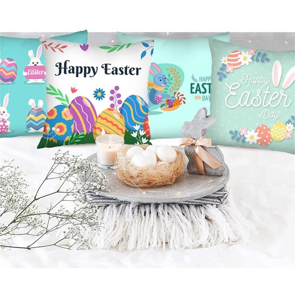 Pcs Easter Pillow Covers 18 X 18 Inches - Easter Series Cushion Cover Case Pillow Zippered Square Pillowcase