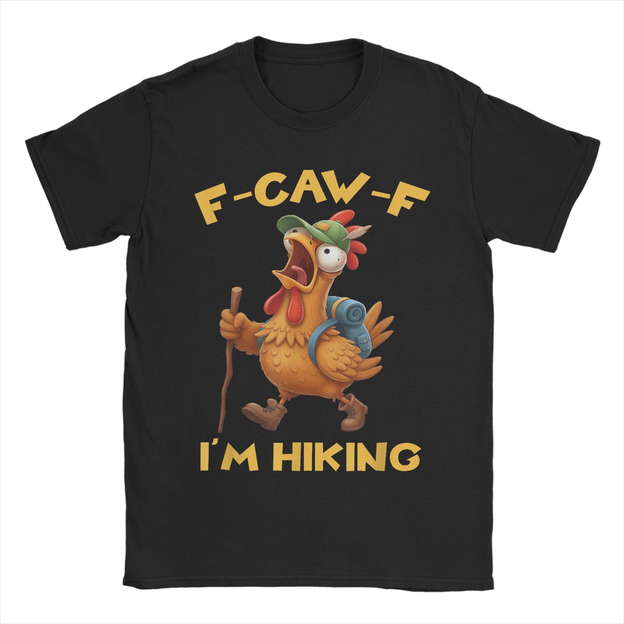 Funny Cartoon Chicken Hiking T-shirt XXL