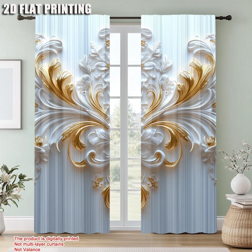 2Pcs Elegant Floral Print Window Curtains Rod Pocket Design Polyester Material Perfect For Living Room Bedroom More Home