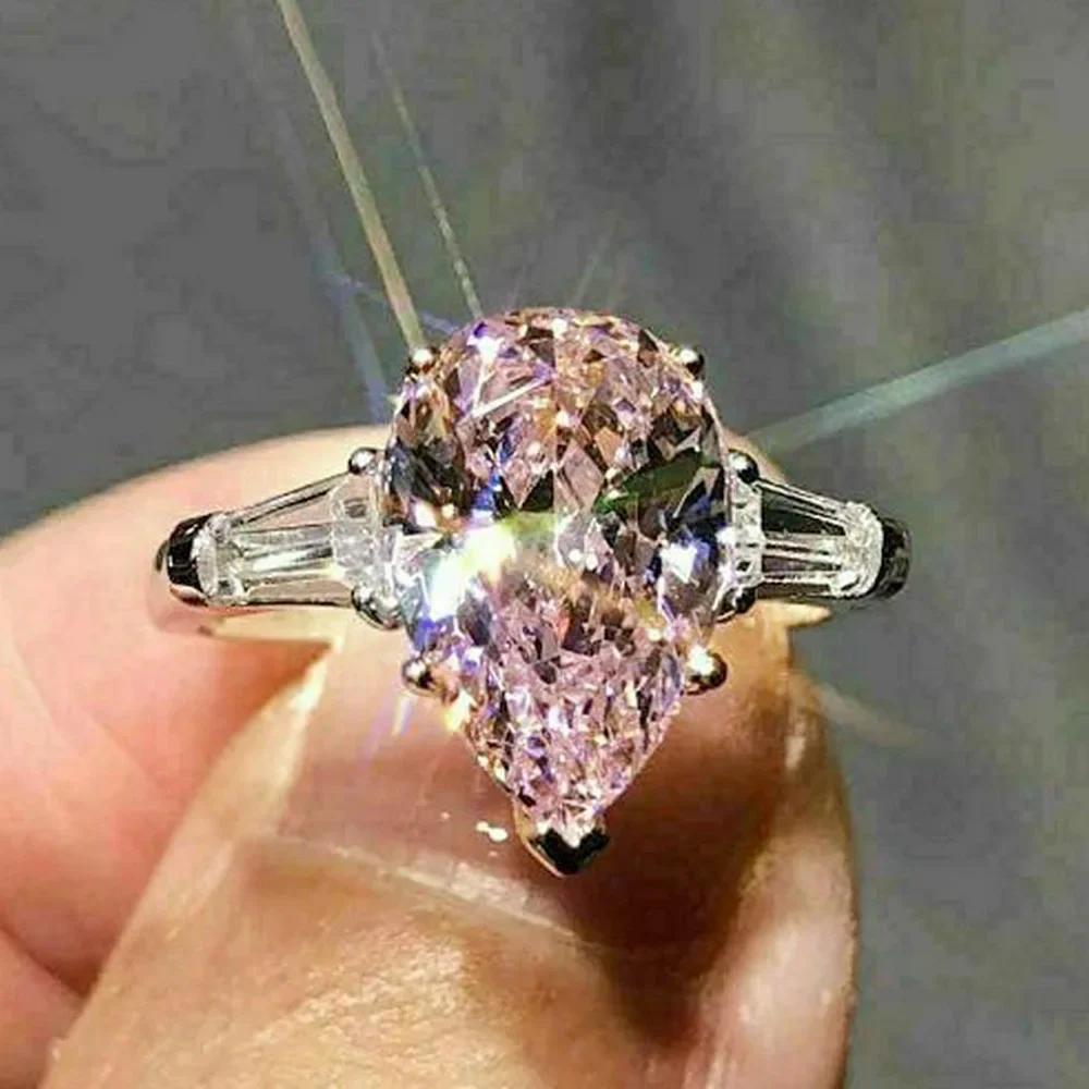 Style Pink Sparkling Zircon Princess Square Engagement Ring for Ladies and Girlfriends Luxury Proposal  Gift Fashion Jewelry