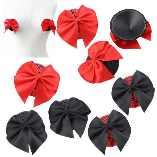 1 Pair Chest Patches Anti-exposure Bow And Sequin Decor Nipple Covers Reusable Lightweight Nipple Stickers