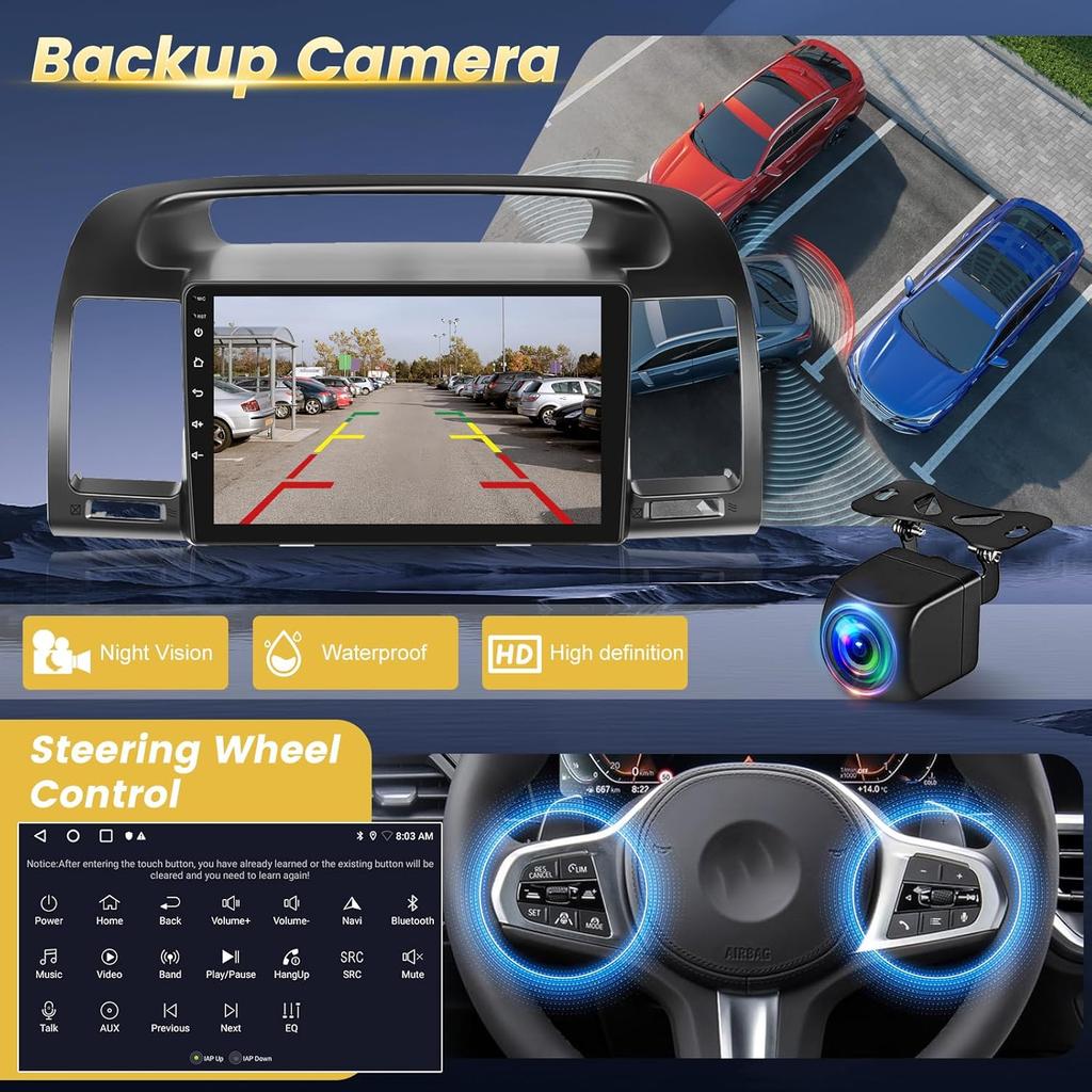 9-inch Touch Screen Android Car Stereo for Toyota Camry 2000-2006 with CarPlay, Android Auto, Bluetooth, WiFi, AHD Backup Camera