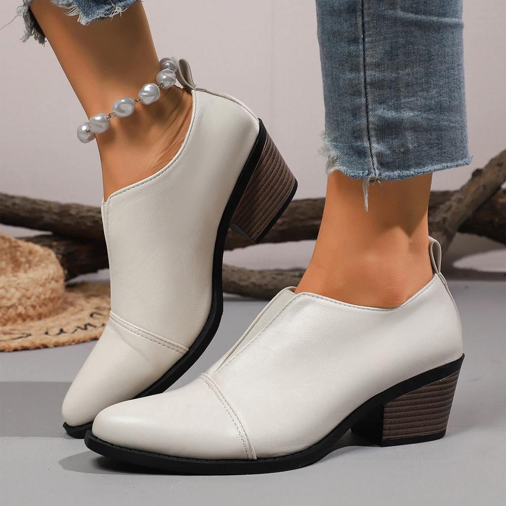 Fashion Pointed Toe Chunky Heel Ankle Boots for Women 2025 New British Style Black Dress Shoes Woman Fashion PU Leather Chelsea Boots