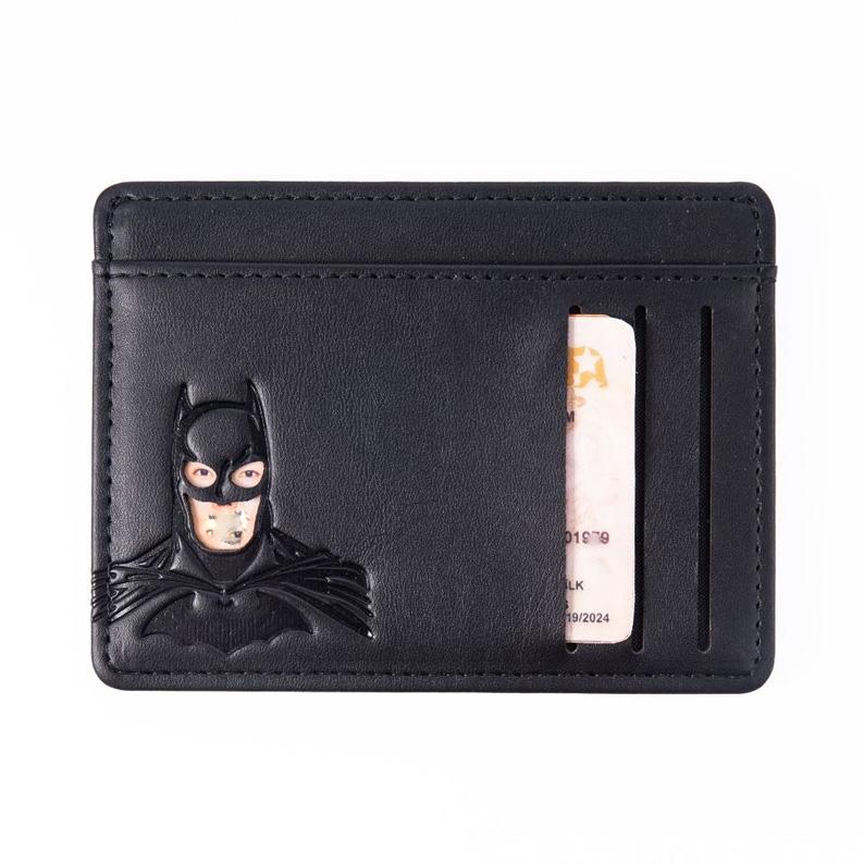 Superhero Slim Card Holder PU Leather Minimalist Front Pocket ID Wallet with Mask Cutout чёрный