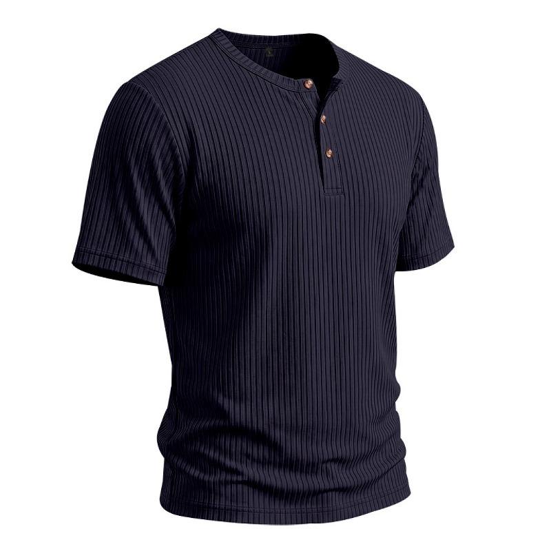 Men Retro Casual Ribbed Henley Short Sleeve Sports T Shirt