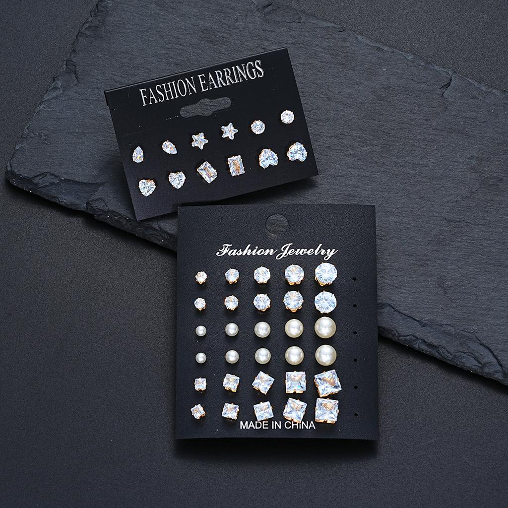 21 Pcs Simple Crystal Pearl Women Earrings Set Fashion Basic Geometric Type Sixclaw Zircon Stud Earrings Retro Jewelry Gifts New