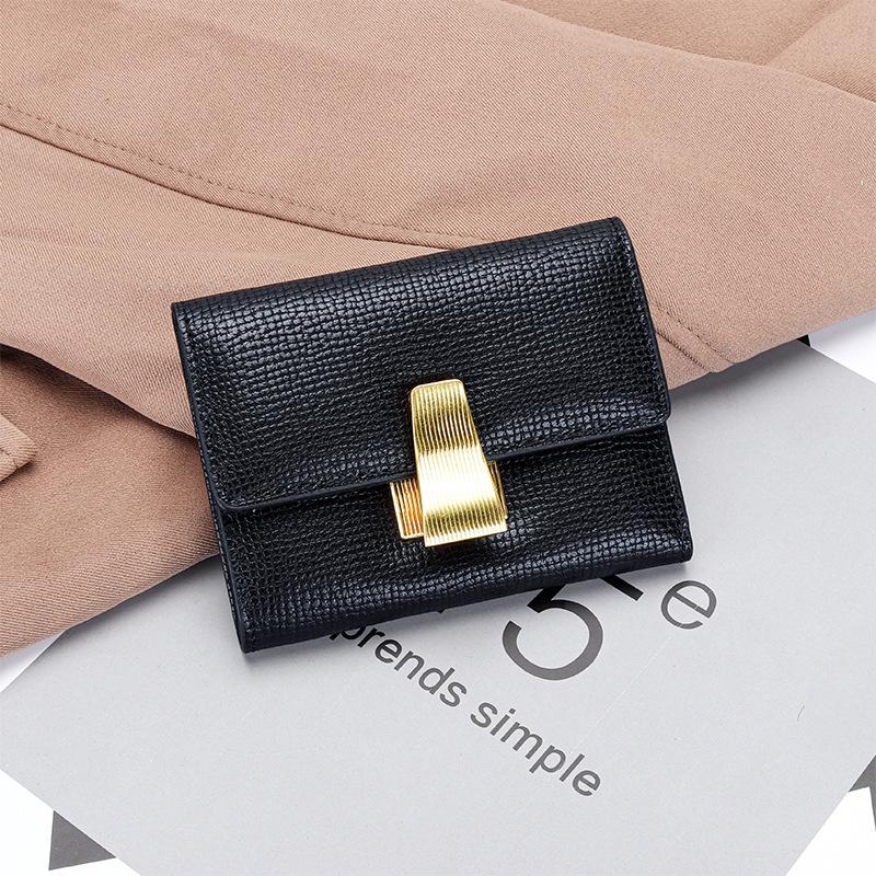 

Small wallet women s leather new fashion compact folding wallet cute exquisite cowhide multi-card Internet celebrity wallet чёрный