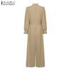 ZANZEA Damen Casual V-Ausschnitt Locker Langarm Weitbein Jumpsuits
