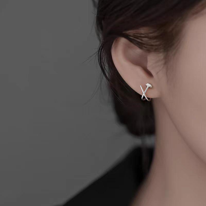 Cross Nail Stud Earrings Temperament Korean Version 2025 New Trendy Earrings Premium Earrings