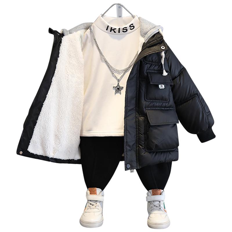 Children Winter Warm Thicken Plus Velvet Jacket Teen Hooded Coat Kids Parka Outerwear Boys Clothing Casual Clothes