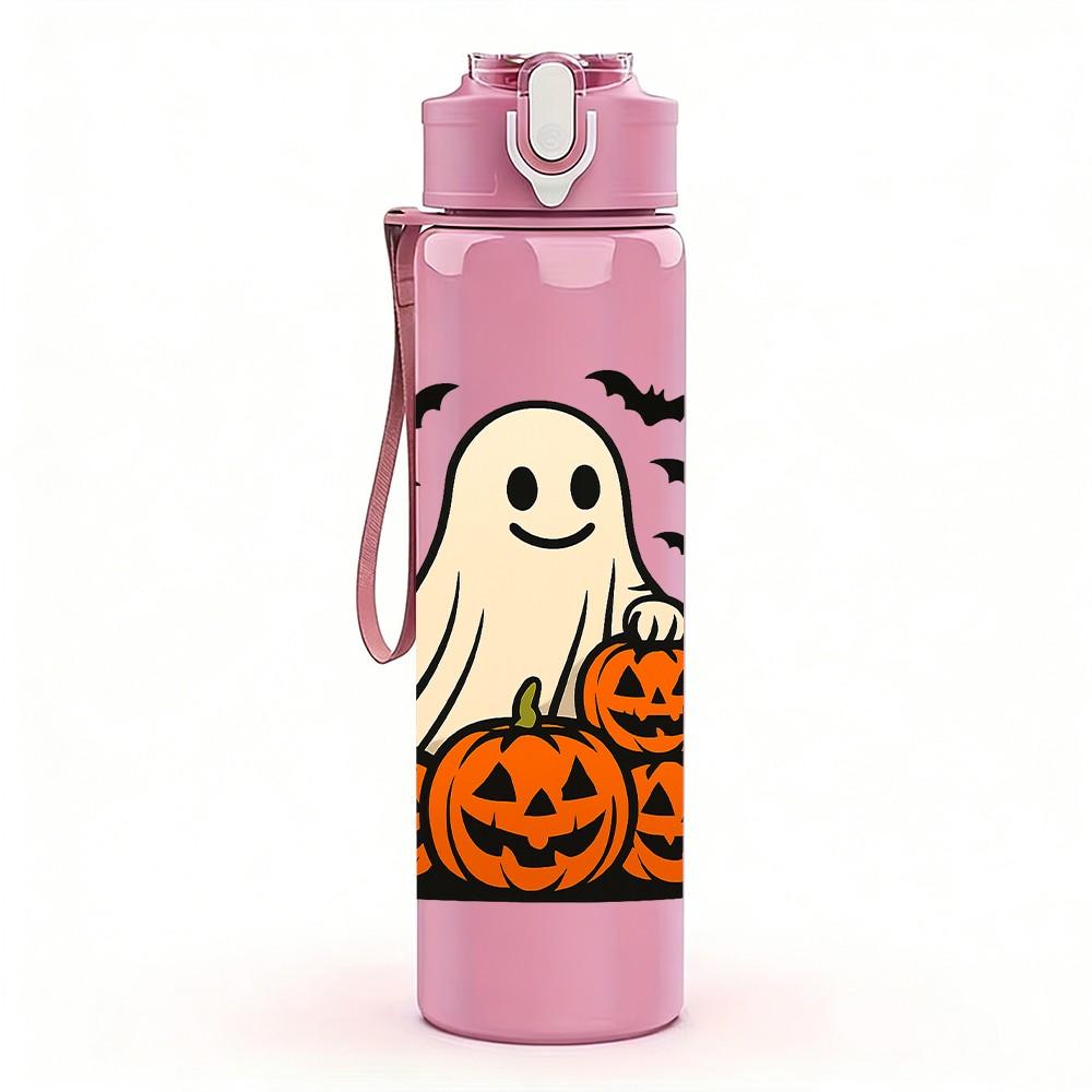 1PC Ghost Pumpkin Halloween 750ml Color Plastic Sports Water Bottle Leakproof Flip Straw Lid Suitable for Sports Office Home Use