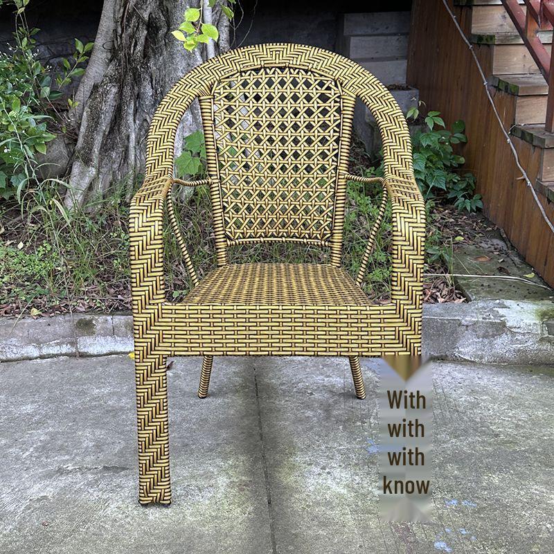 Rattan Woven Outdoor Chair with Armrest and Backrest for Balcony or Garden - Sun Protection and Comfortable Seating for Elderly.