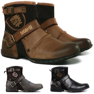 Stivali da Uomo Lusso Fatti a Mano Stivaletti da Uomo Fibbia in Metallo Cerniera Stivali da Moto Outdoor Taglie Forti 39-48 Punk Stivaletti 2024