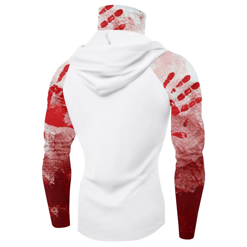 Erkaklar uchun Performance Baliq Ovlash Raglan Halloween Printli Xudi - UPF 50+ UV Uzun Qisma Quyoshdan Himoya Ko'ylak Mesh Vizor bilan