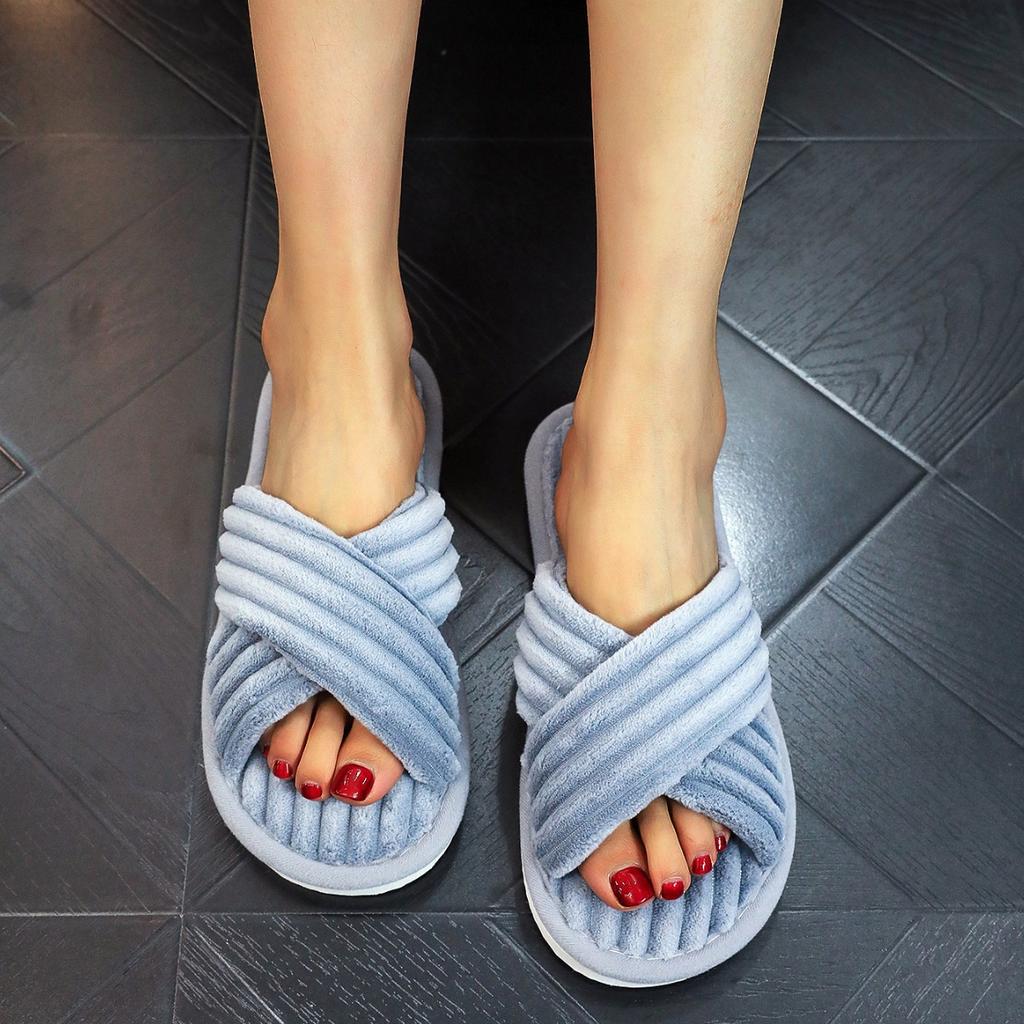 New Style Open-toed Corduroy Home Indoor Floor Light and Comfortable Open-toe Slippers