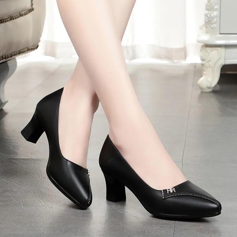 Female Classic High Quality Spring Slip On Square Heel Pumps Women Fashion Comfort Spring Summer Office Shoes A1413