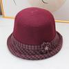 Autumn and winter middle-aged women's basin hat retro plaid crimped bucket hat foreign style mother hat flower decorative top hat thermal hat