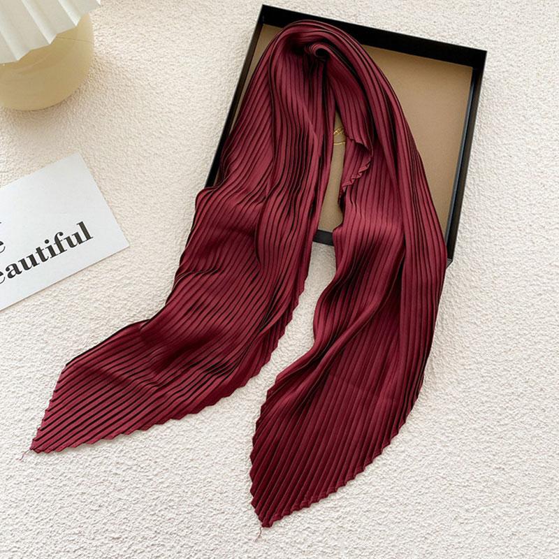 Lenço Quadrado Plissado de Seda Marca Luury Mulher Cetim Laço de Cabelo Pescoço Macio Lenço de Pescoço Escritório Hijab Faixa de Cabeça Feminino Foulard