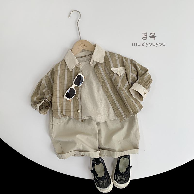 Dziecięca koreańska koszula w kratę wiatrówka - Lekka odzież wierzchnia na wiosnę/lato dla chłopców i dziewcząt 2025