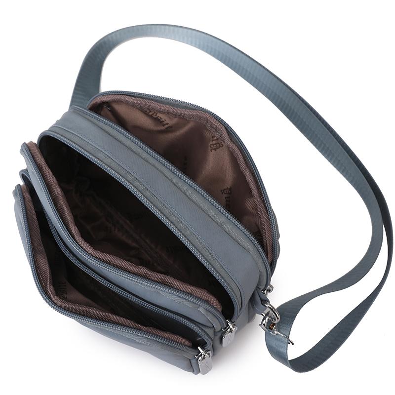 Borsa piccola da donna, borsa a tracolla, in nylon, quadrata, multitasche, tinta unita