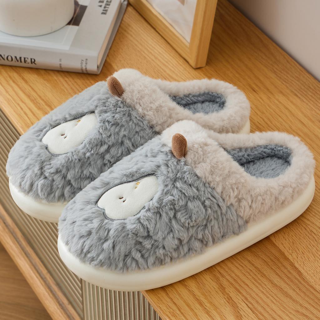 Cotton slippers winter 2025 new indoor home cute thick bottom plush warm couple plush slippers